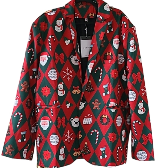 WISHOLIC BRAND HOLIDAY CHRISTMAS MEN'S RED BLAZER SIZE 2XL, 3XL, OR 4XL - Picture 1 of 16